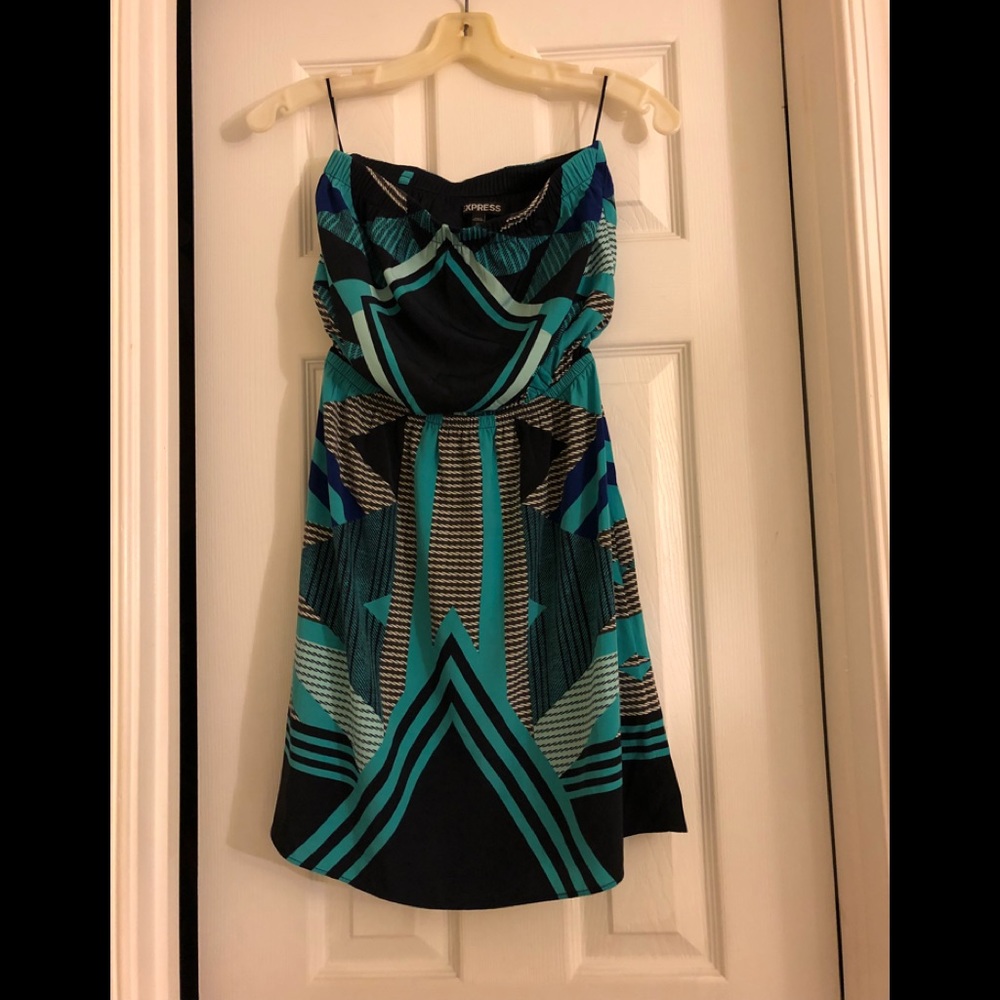 Express Printed Strapless Dress